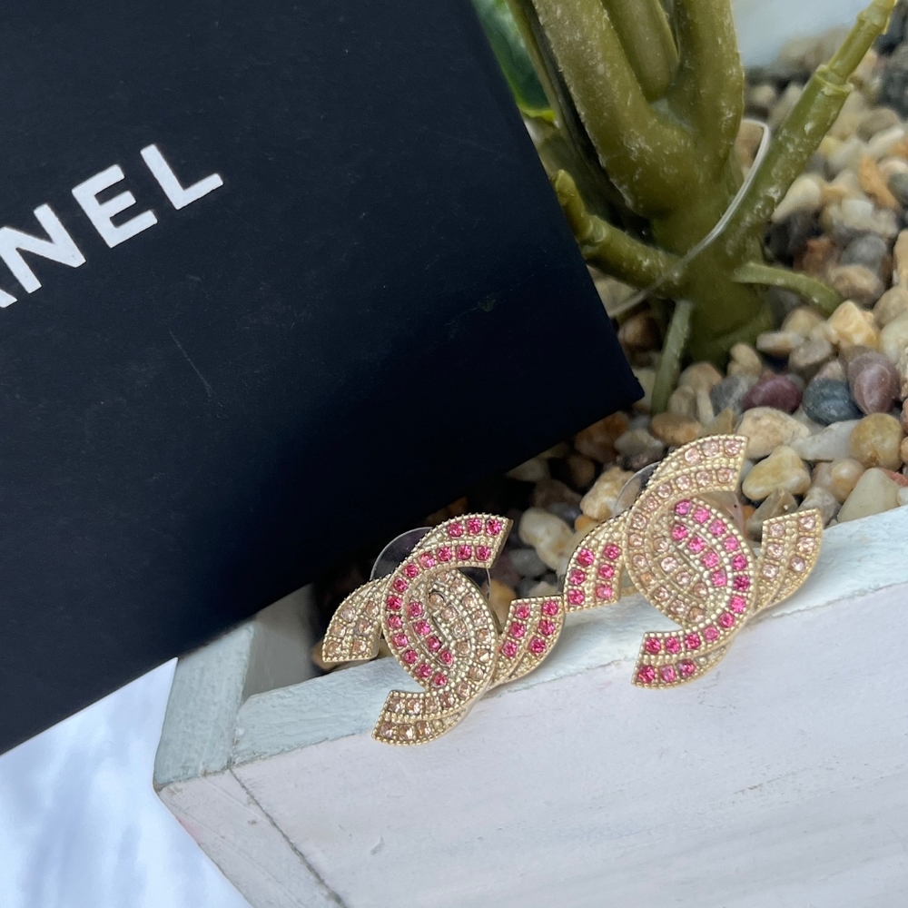 Authentic Chanel Pink and Gold Earrings